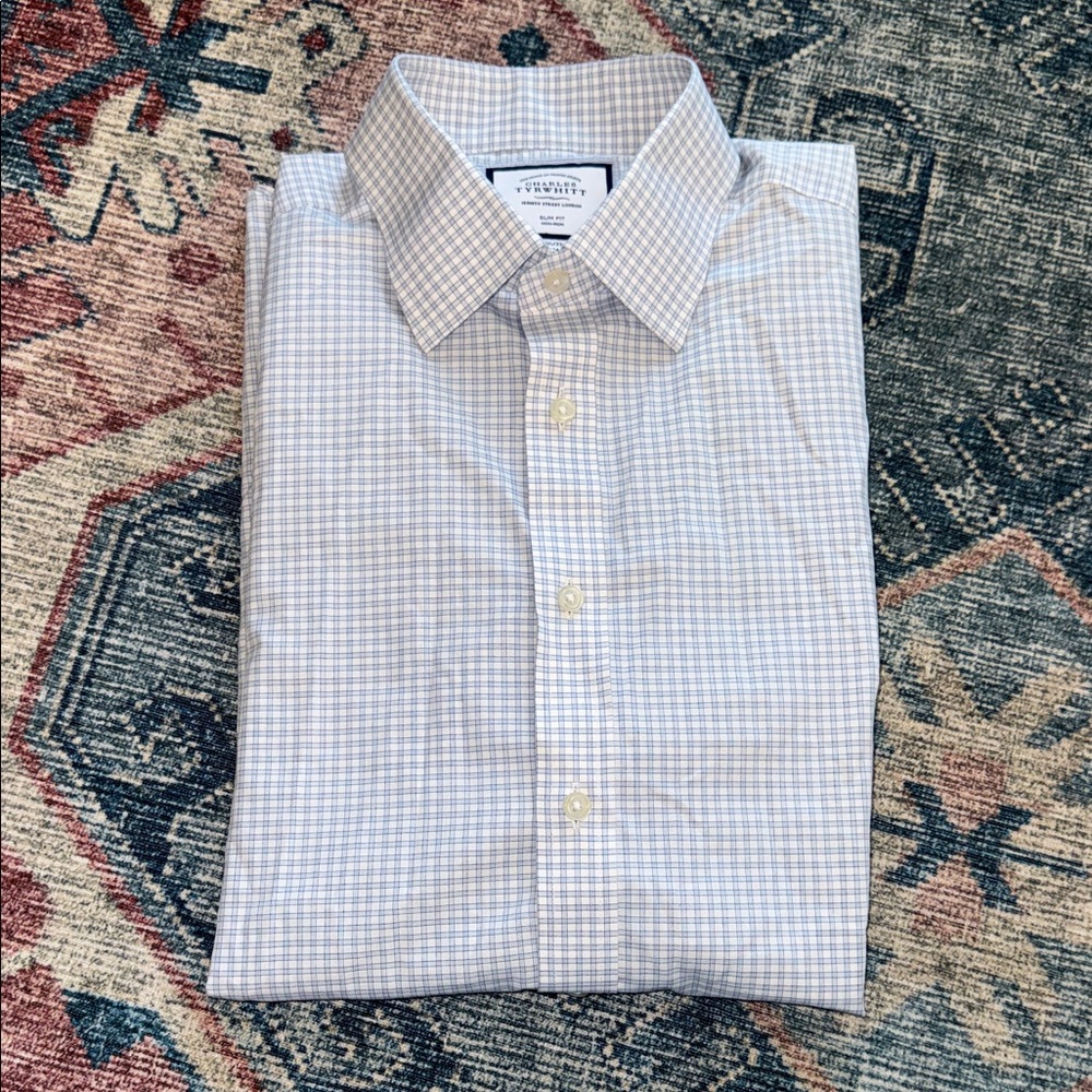 NEW Charles Tyrwhitt slim fit non-iron Checkered Shirt